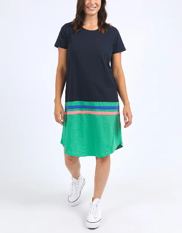 Rhea Tee Dress - Navy & Green Colour Block