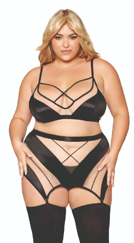 Plus Size Fashion Sheer Panel Garter Skirt Lingerie