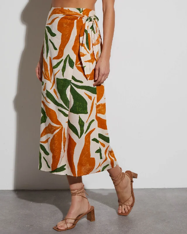 Rainforest Printed Wrap Midi Skirt