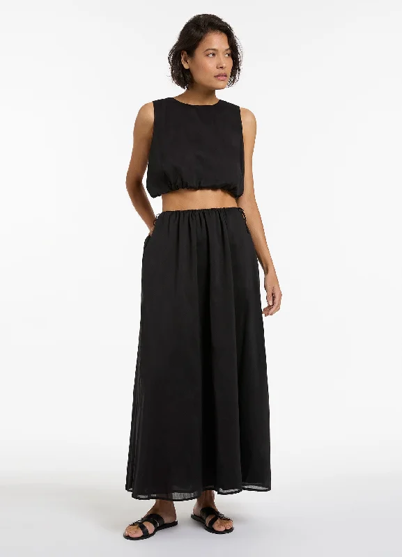 Jetset Gathered Maxi Skirt - Black