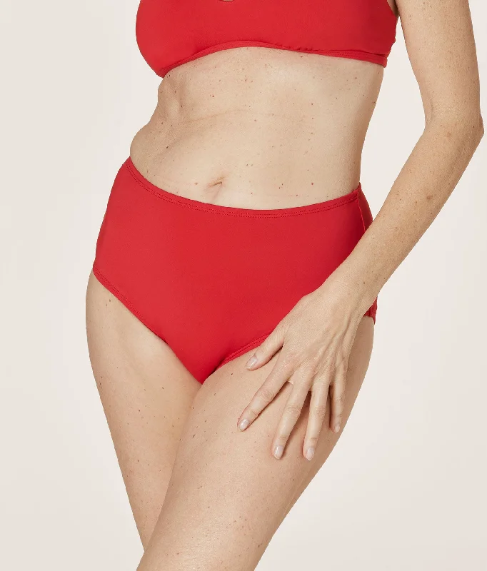 The High Waist Bikini Bottom - Eco Nylon - Cherry Red