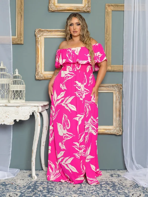 Emily Plus Size Chiffon Gown in Pink Floral