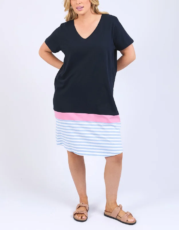 Draw The Line Tee Dress - Navy/Blue And White Stripe