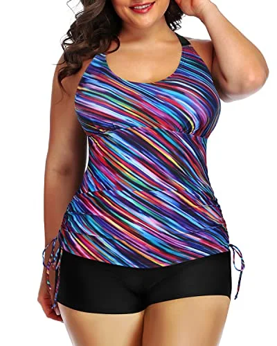 Plus size convertible swimsuits for versatile stylingAthletic Plus Size Tankini Swimsuit Bathing Suit Top Shorts-Color Oblique Stripe
