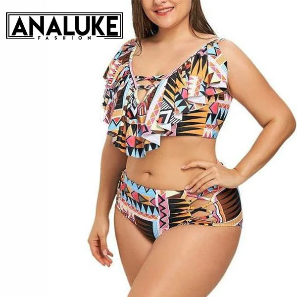 Big Size Cross Geometric Swimsuit