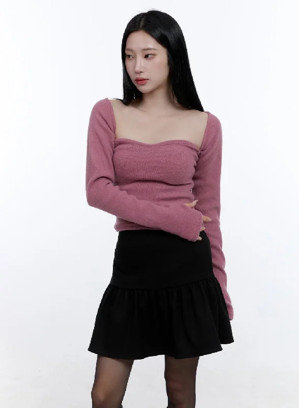 Sweetheart Neck Long Sleeve Top CD419