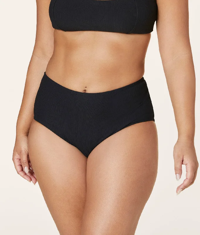 The High Waist Bikini Bottom - Eco Ribbed - Black