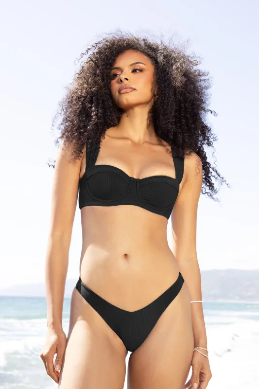 Boardwalk Bombshell Bikini Top - Black Rib