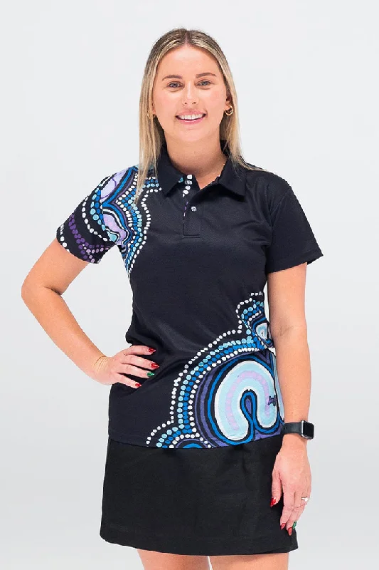 Koorrookee 'Grandmother' UPF50+ Black Bamboo Essence Women's Fitted Polo Shirt