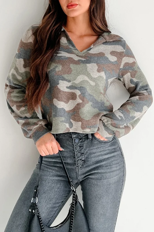 Fashion Protocol Fleece Camo Print Top (Camouflage)