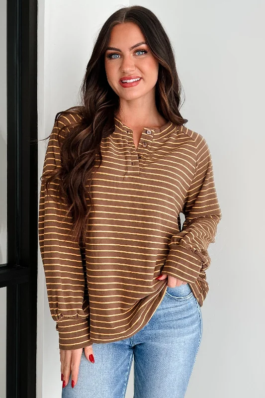 Harvest Hues Striped Long Sleeve Top (Mocha)