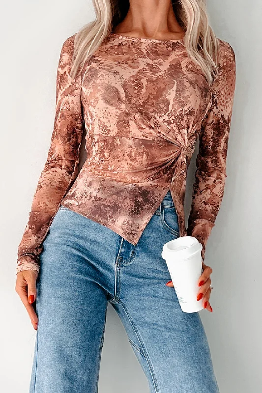 His Prettiest Problem Snake Print Mesh Top (Taupe/Brown)