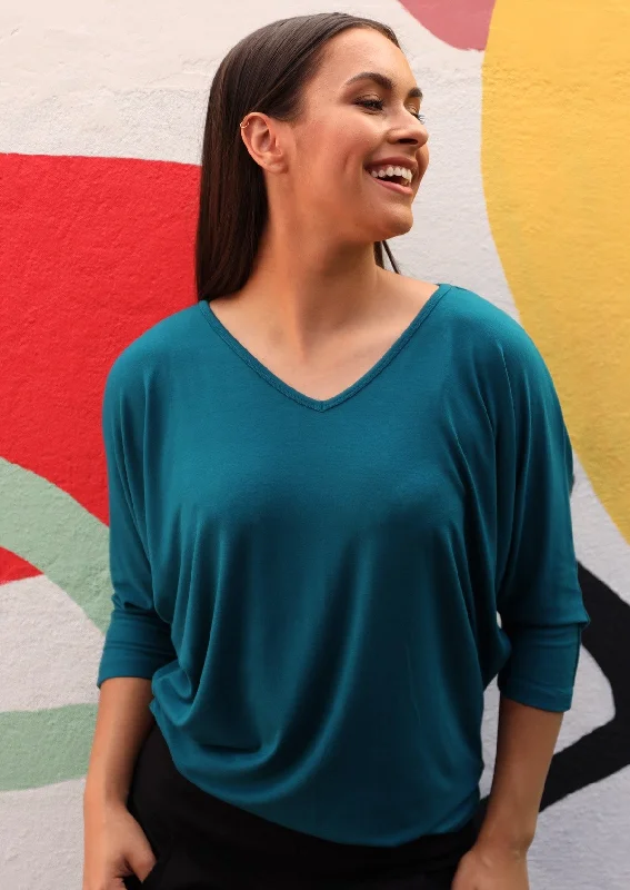 3/4 Sleeve V-neck Batwing Top Teal