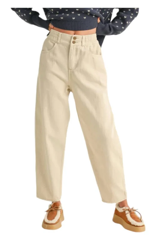Plus Size Women's Sheer Tight Trousers in Nude for a Subtle and Stylish StatementCotton Barrel Pants In Ecru