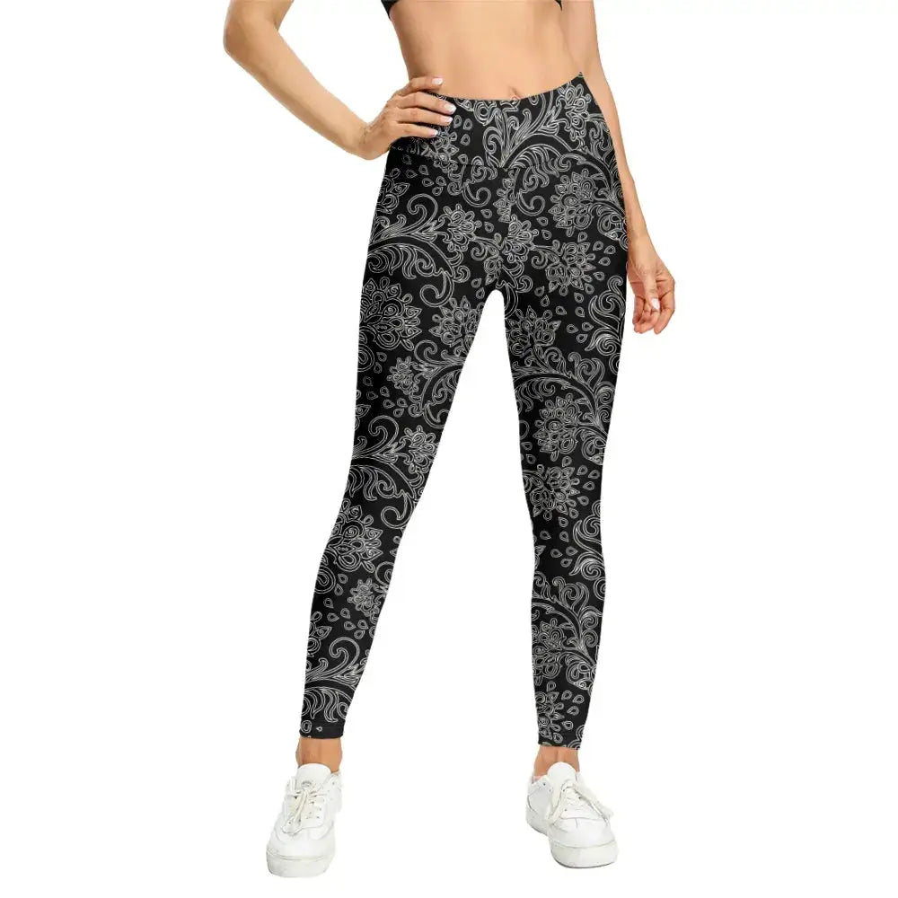 Plus Size Women's Stretch Cotton Tight Trousers in Navy for Comfortable Everyday WearHigh Waist 3D Floral Print Leggings for Women