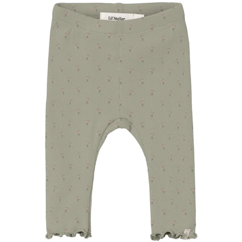 Women's Tight Trousers with Drawstring Waist in Khaki for a Relaxed and Adjustable FitLil'Atelier Moss Gray Gago Fia Slim Leggings