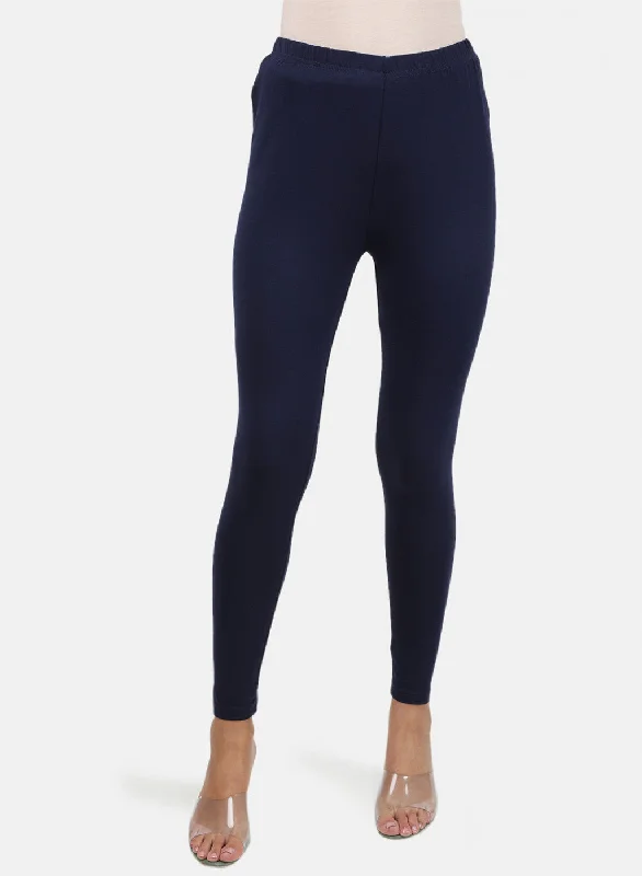 Plus Size Women's Embroidered Tight Trousers in White for a Feminine and Elegant StyleWomens Blue Plain Legging