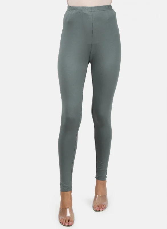 Women's Tight Trousers with Drawstring Waist in Khaki for a Relaxed and Adjustable FitWomens Grey Plain Legging