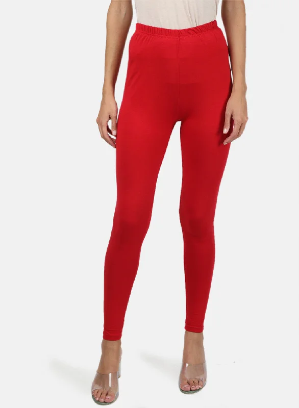 Women's Fleece - Lined Tight Trousers in Dark Blue for Warmth in Cold WeatherWomens Red Plain Legging