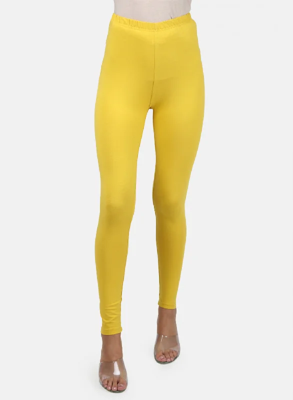 High - Waisted Women's Leather Tight Trousers in Black for a Rock - Chic LookWomens Yellow Plain Legging