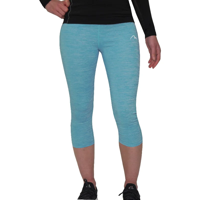 Women's Tight Trousers with Drawstring Waist in Khaki for a Relaxed and Adjustable FitMore Mile Heather Womens 3/4 Capri Running Tights - Blue