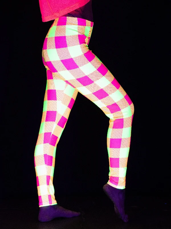 Neon Yellow & Pink Plaid Tights