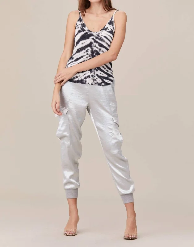 Women's High - Waisted Tight Trousers with Side Slits in Beige for a Trendy LookShine Cargo Pant In Silver