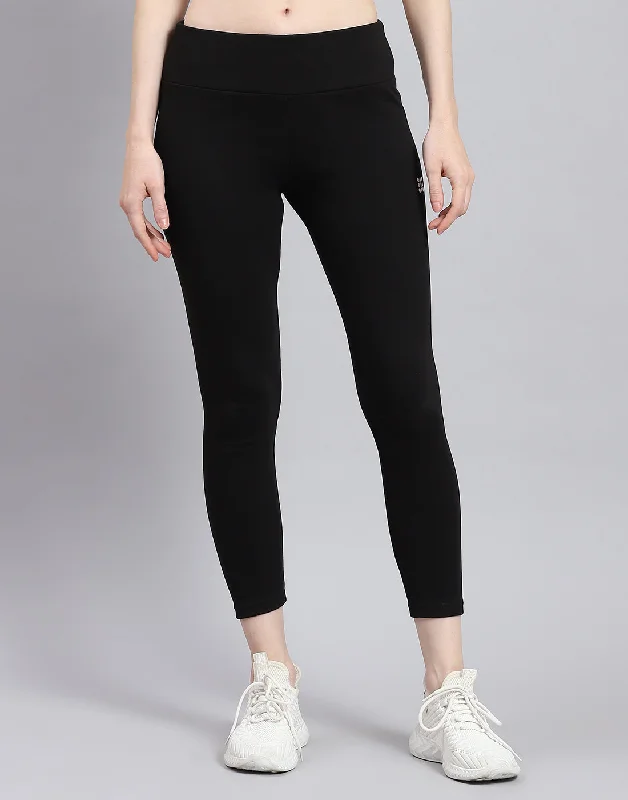 Plus Size Women's Stretch Cotton Tight Trousers in Navy for Comfortable Everyday WearWomen Black Solid Regular Fit Legging