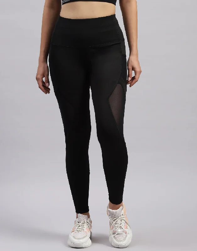 Plus Size Women's Stretch Cotton Tight Trousers in Navy for Comfortable Everyday WearWomen Black Solid Regular Fit Legging