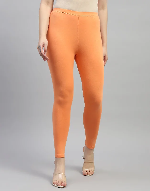 Women's Seamless Compression Tight Trousers in Gray for Fitness and Yoga SessionsWomen Orange Solid Regular Fit Legging