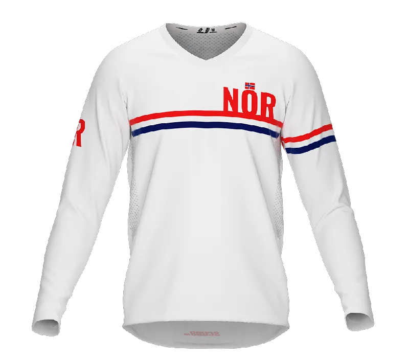 MTB BMX Cycling Jersey Long Sleeve Code Norway White for Men and Women