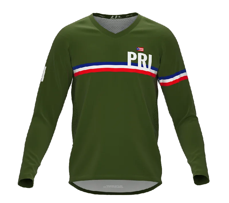 MTB BMX Cycling Jersey Long Sleeve Code Puerto Rico Green for Men and Women