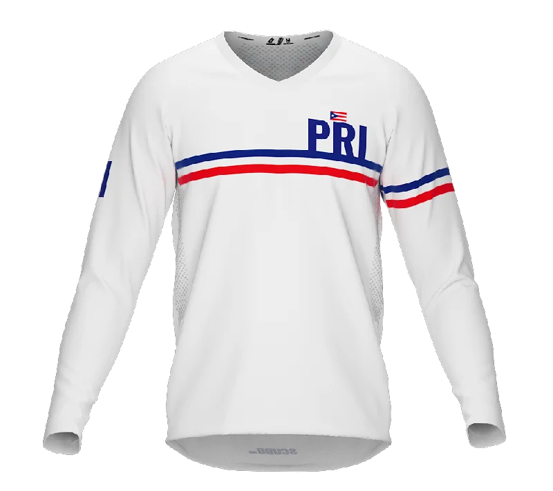 MTB BMX Cycling Jersey Long Sleeve Code Puerto Rico White for Men and Women