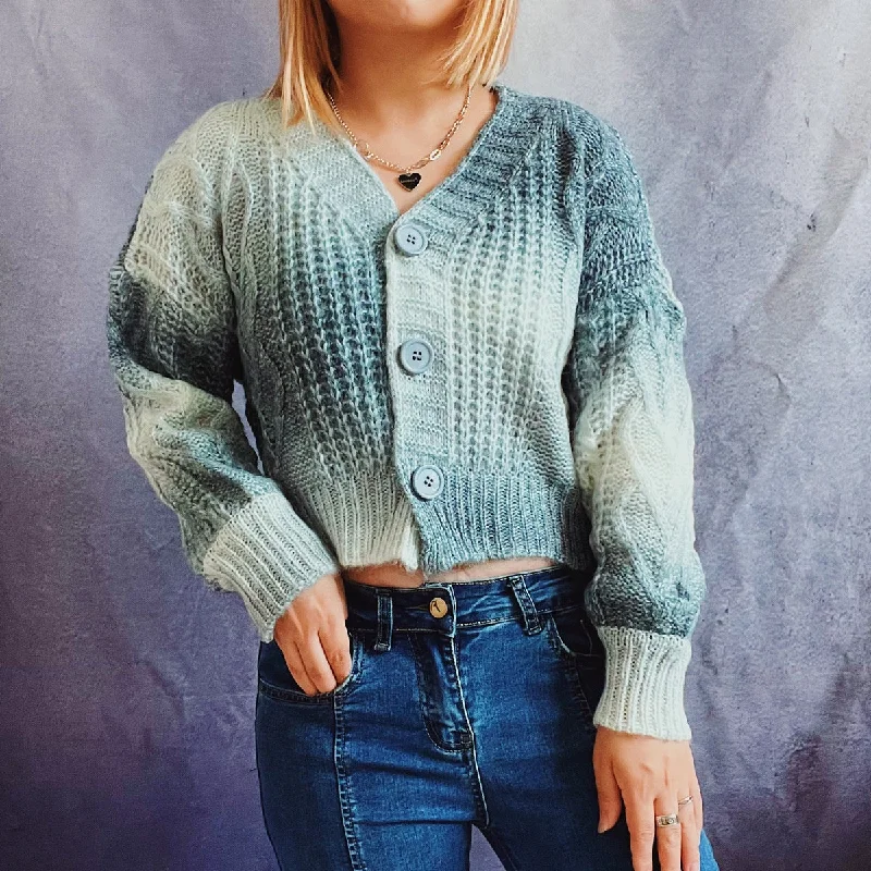 lightweight women cardigan for spring and fall2022 Autumn And Winter Light Thin Loose Rainbow Gradient Color Single-Breasted V-Neck Long-Sleeved Sweater Cardigan For Women