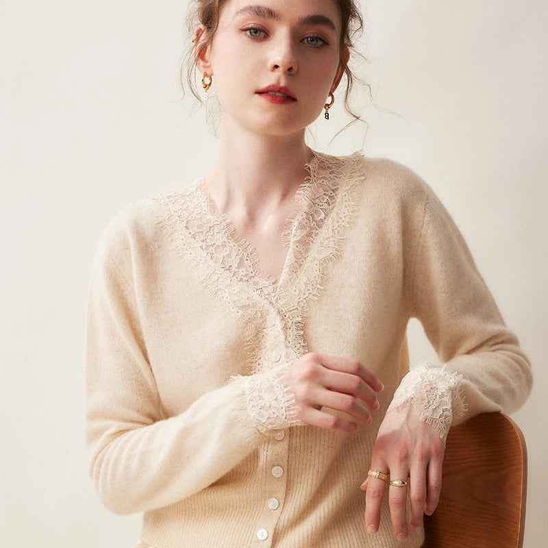 button down women cardigan with vintage buttons2024 Spring/Autumn 100% Cashmere V-Neck Cardigan – Women’s Chic Knitted Sweater, Short Casual Loose