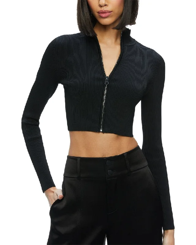 button down women cardigan with vintage buttonsalice + olivia Dorris Ribbed Zip Up Cardigan
