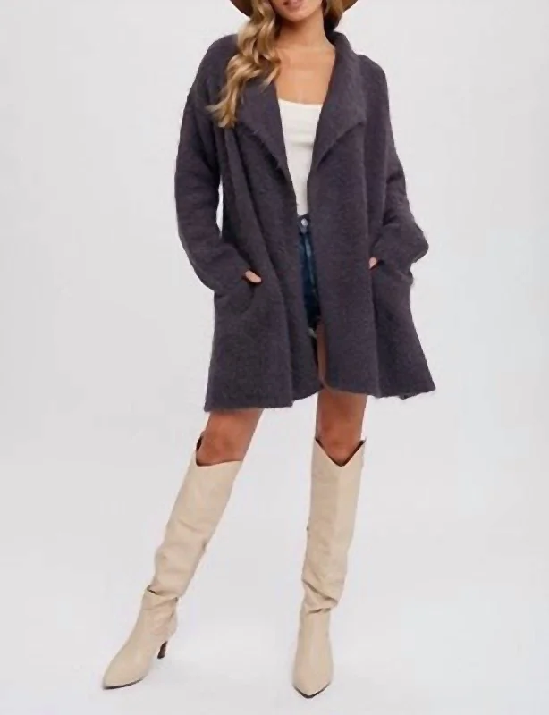 open front women cardigan for easy stylingAshley Soft Fuzzy Cardigan In Ash Gray