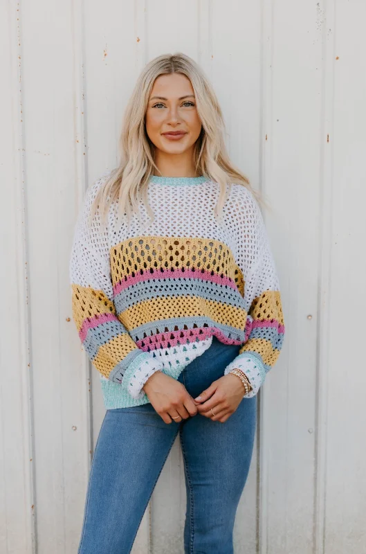 Ayra Stripe Crochet Sweater - Final Sale 40% off in cart