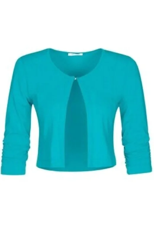 hand knitted women cardigan with artisanal charmBasic Essential Front Tie Cardigan In Turquoise