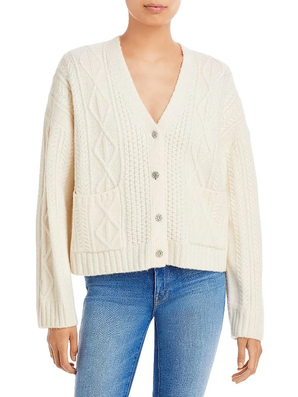 ribbed women cardigan with a classic textureBixby Womens Wool Jeweled Buttons Cardigan Sweater