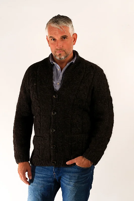 long length women cardigan with side slitsBjarni Wool Cardigan Brown