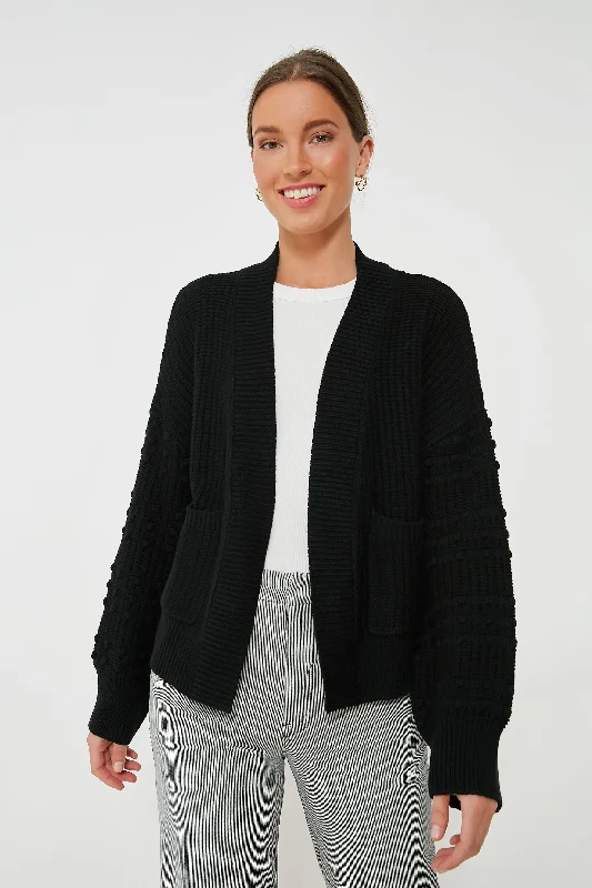 plus size women cardigan for comfortable layeringBlack Bobble Cardigan