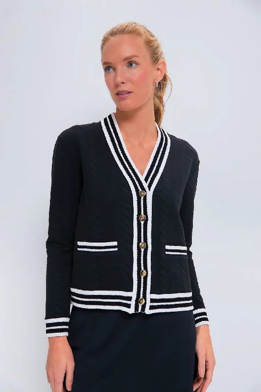 button down women cardigan with vintage buttonsBlack Cable Charley Cardigan