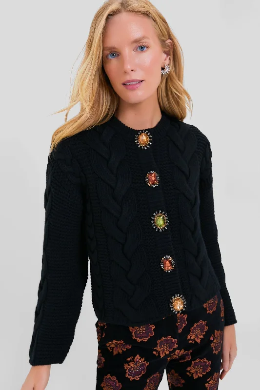 hooded women cardigan for added warmth and styleBlack Portrait Cardigan