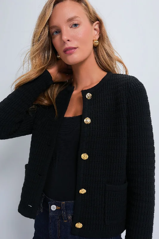 hand knitted women cardigan with artisanal charmBlack Woven Maybourne Cardigan