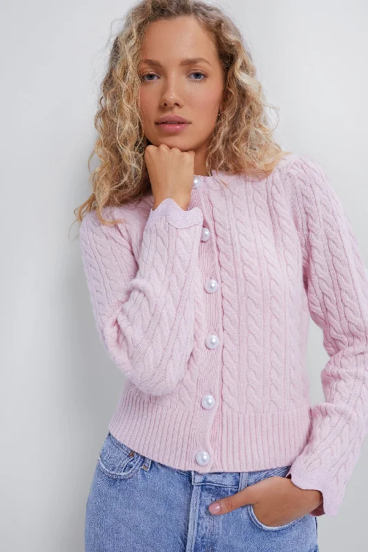 hand knitted women cardigan with artisanal charmBlush Cable Knit Cardigan