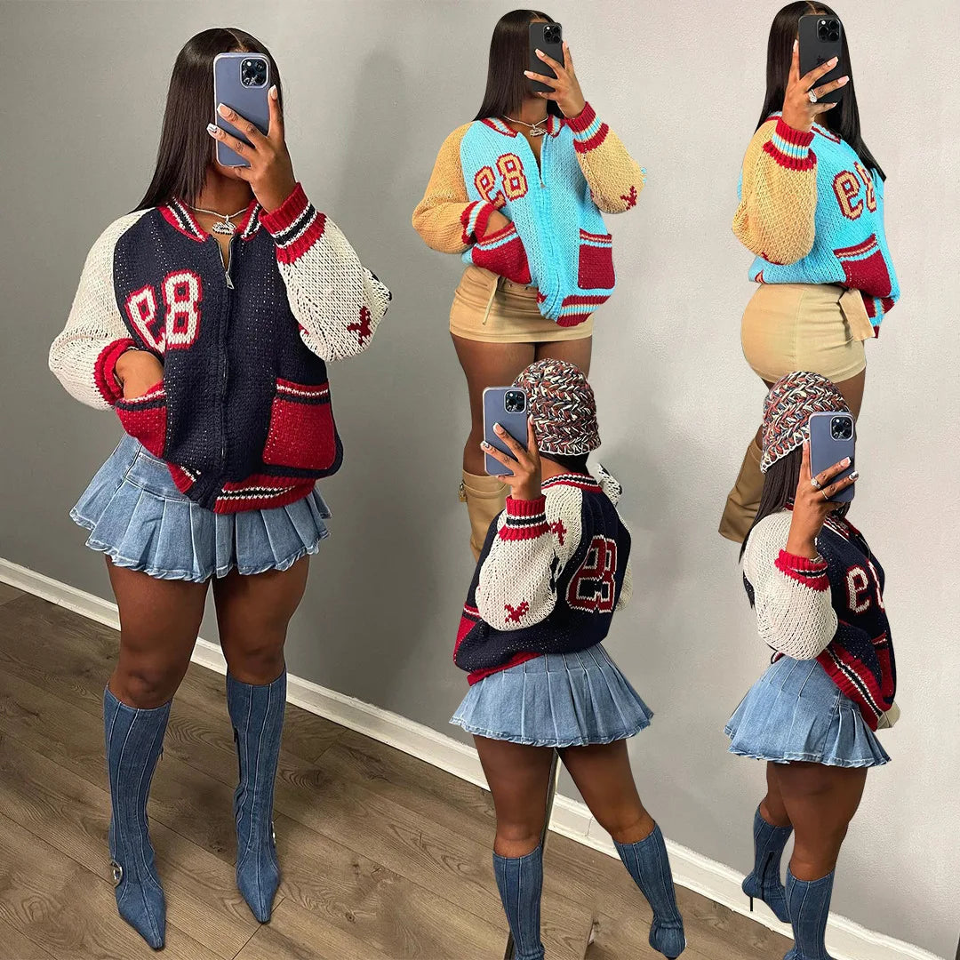 button down women cardigan with vintage buttonsBomblook ASTP136 Autumn Letter Cardigan Women Knit Sweater Christmas Sweater