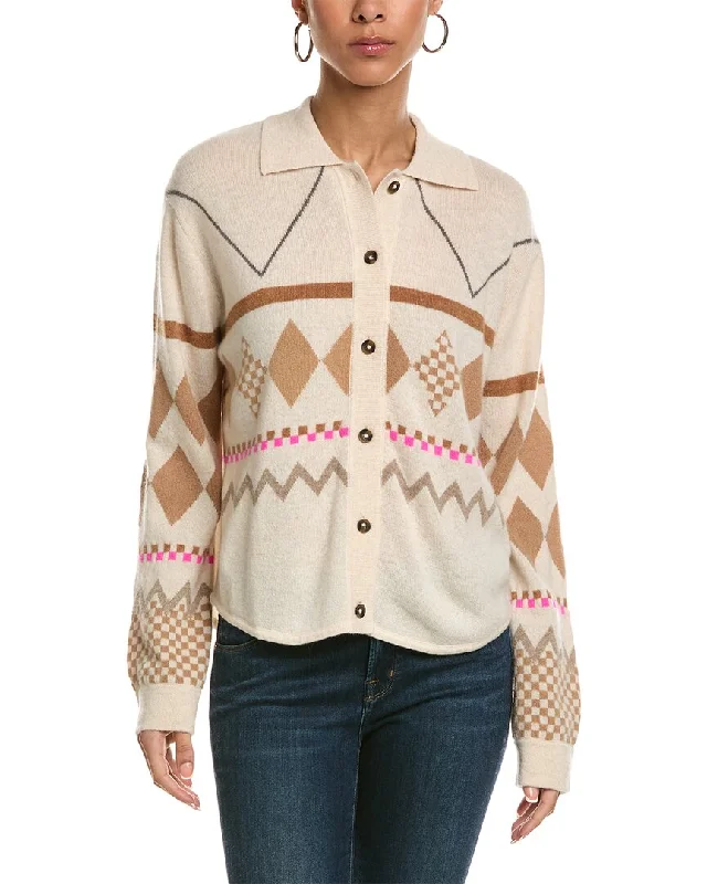 hand knitted women cardigan with artisanal charmBrodie Cashmere Desert Fairisle Cashmere Cardigan