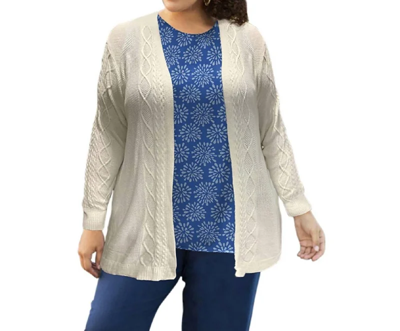 hand knitted women cardigan with artisanal charmCable Duster Cardigan - Plus In Cream