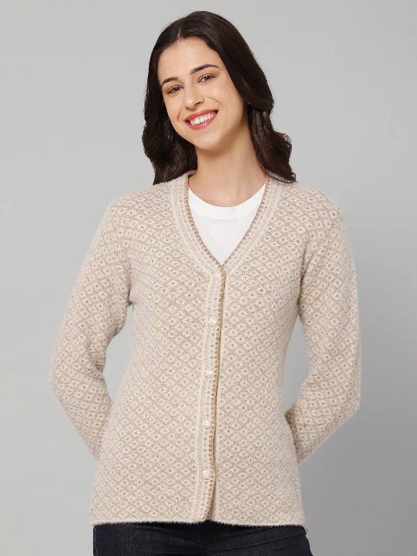 floral print women cardigan for a feminine touchWomen's Casual  Fawn V neck Cardigan Sweater